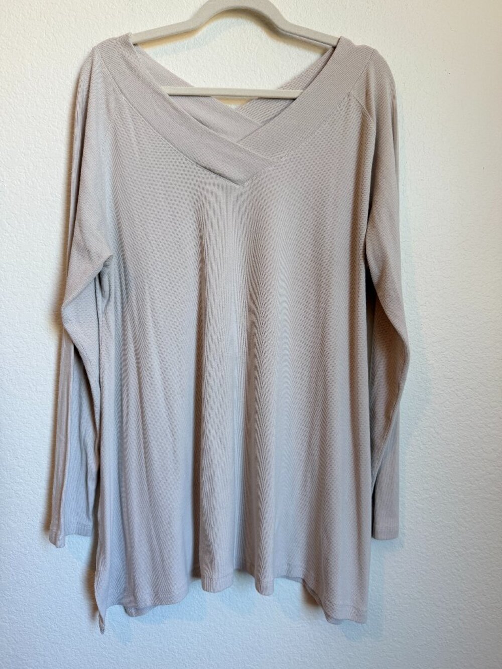 Soft Surroundings XL Asymmetrical Tunic Top Beige Pima Cotton Modal Ribbed Boho - Picture 2 of 9